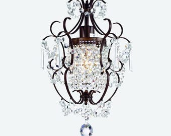 1 Light Antique Chandelier Light Fixtures, Bronze Acrylic Crystals Chandeliers Small Vintage, For for Bathroom Living Room Dining