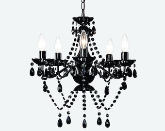5 Lights Crystal Black Chandelier, Modern Pendant Ceiling Lighting Fixture for Dining Room,Bedroom
