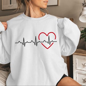 Comfort Colors® Heartbeat Line With Red Heart Graphic Shirt, Minimalist Love EKG T-Shirt, Nurse Valentine Gift, Cute Heartbeat Sweatshirt