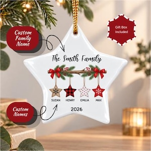 Décoration de Noël familiale personnalisée, étoile à suspendre avec nom, cadeau souvenir personnalisé avec nom de famille