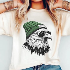 Comfort Colors® Philadelphia Eagle With Green Beanie And Sunglasses Graphic Tee Cool Hipster Bird Shirt Urban Streetwear Football Fan Gift