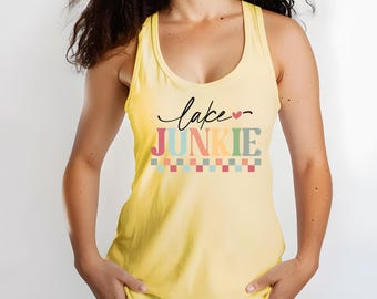 Retro Lake Junkie Tank Top, Pastel Summer Lake Life Apparel, Pontoon Tee