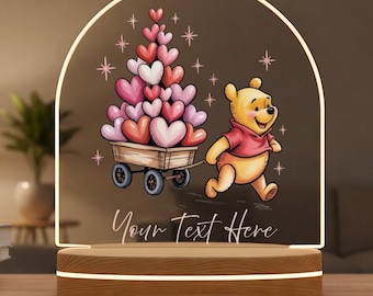 Personalized Cute Bear Heart LED Lamp, Custom Name Romantic Night Light, Valentine Gift Decor, Love Theme Cartoon Light