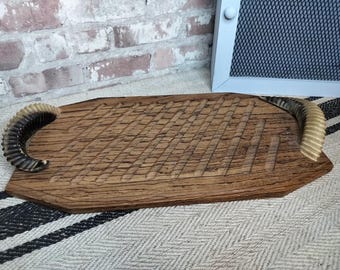Beautifully Decorated French Bread Cutting Board with Antique Horn Handles