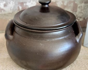Beautiful Vintage French Glazed Earthenware Casserole Pot with Lid - Jean Dubost Signature - Heavy and Stunning Collectible Piece