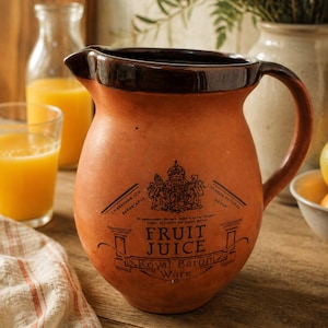 Vintage Royal Barum Ware fruktjuicekanna, terrakottakeri, mörkbrun glasyr (16 cm)