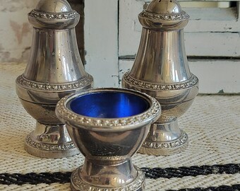 Elegant IANTHE Vintage Silver Plated Cruet Set with Cobalt Blue Insert