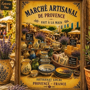 Decoración de pared vintage de mercado francés, decoración rústica provenzal, lavanda, cerámica, lámina para cocina campestre francesa