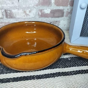 Vintage French Glazed Ceramic Casserole Dish – Stoneware Cookware with Spout