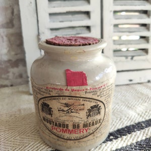 Vintage French Ceramic Mustard Jar with Label and Lid - Rare Antique Pommery Collectible from France