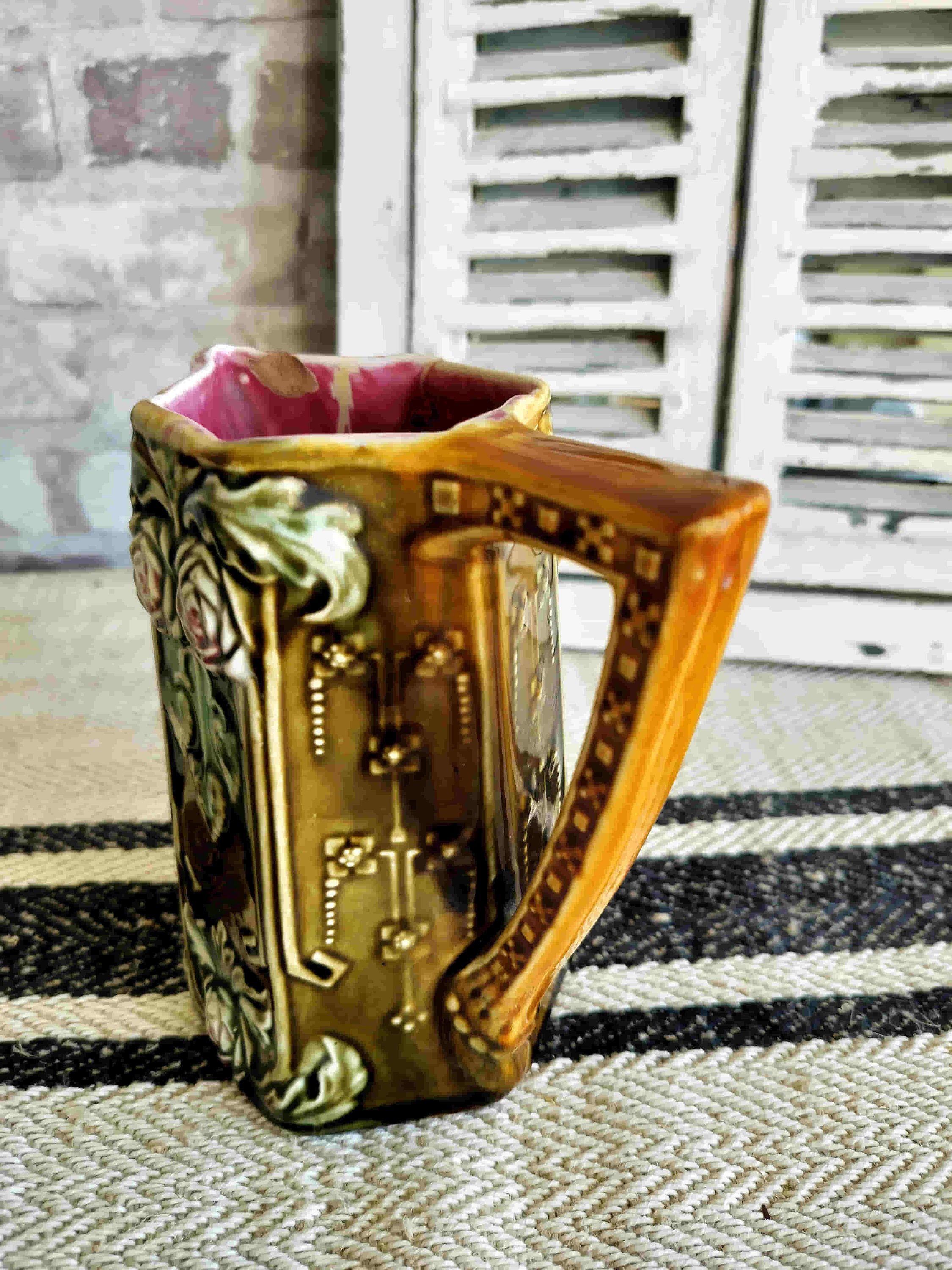 フランスアンティークキャニスターFAIENCER D′ONNAING NORD Stunning Antique French Frie Onnaing Majolica Art Nouveau