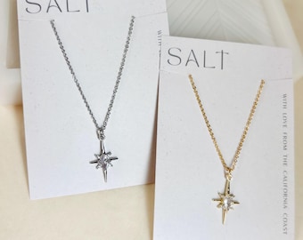 STARBURST NECKLACE | star pendant necklace with cubic zirconia diamonds | unique celestial necklace | gold or platinum | north star necklace