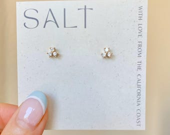 TRINITY DOT STUDS | 18k gold plated | dainty stud earrings | gold post earrings | simple studs | dainty earrings | cubic zirconia simple ear