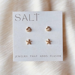 SEASHELL & STARFISH STUDS | gold | dainty coastal stud earrings | tiny starfish earrings | tiny sea shell studs | beachy summer stud earring