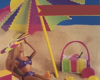 Beach Accessories PDF PATTERN, Umbrella, Beach Bag, Hat, Fashion Doll Accessories