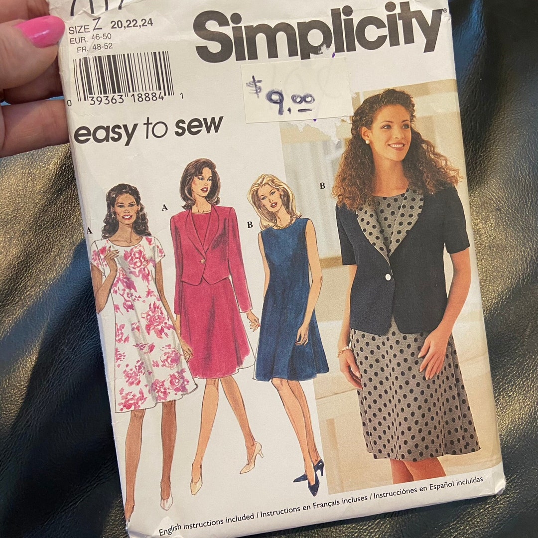 SIMPLICITY 7117 Sewing Pattern Misses Jacket and Dress Sizes 20 22 24