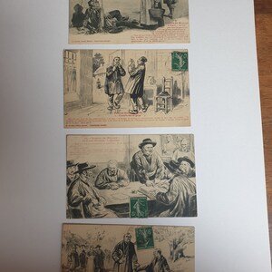 Lot de 4 cartes postales anciennes début 1900, dessins humoristiques, thème: région du Morvan.