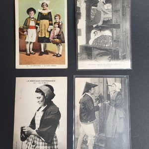 4 cartes postales anciennes début 1900 Région Bretagne.