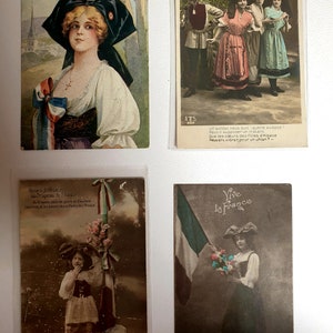 Set of 4 old postcards from the 1900s, Alsatian patriotic cards.
