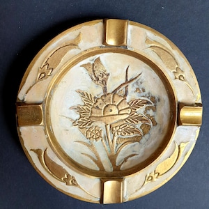 vintage decorative engraved brass ashtray