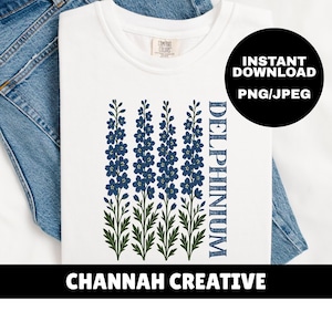Delphinium PNG Flower PNG Boho Floral PNG Flower Market png Spring Flower Block Print Graphic Botanical Png Flower Shirt July Birth Flower