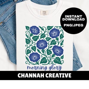 Morning Glory PNG Flower PNG Morning Glory Graphic Flower Market png September Birth Flower Block Print Graphic Botanical Png Flower Shirt