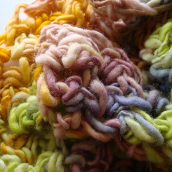 Mobius twist scarf, crocheted cowl, handspun art yarn