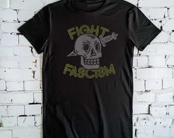 Shirt Fight Fascism, een deel van de opbrengst gaat naar de mensenrechtencampagne, politiek shirt, verzets-T-shirt, schedelshirt