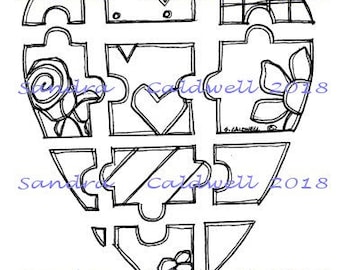 2073 Puzzled Heart Digi Stamp