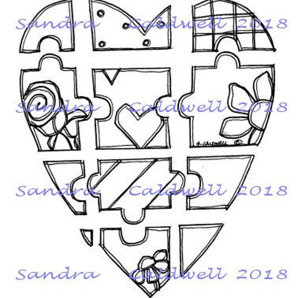 2073 Puzzled Heart Digi Stamp