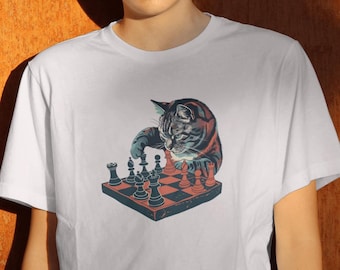 Cat playing Chess T Shirt, master board game shirt for Dads and uncles, Cat lover for Board Game Master, Cat Dad, Chess player shirt