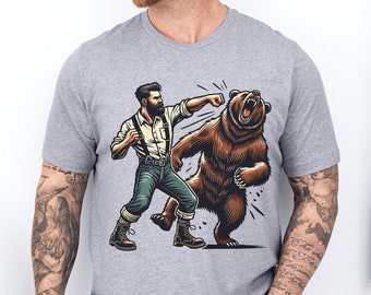 Man versus Bear Unisex Tee Shirt, Wildlife Graphic Tshirt, Adventure Nature Lover Gift, Outdoors Camping Hiking Top, Wilderness Animal Tee,