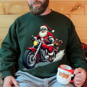 Santa Claus Motorcycle Sweatshirt, Christmas Jumper, Holiday Pullover, Festive Sweater, Xmas Shirt