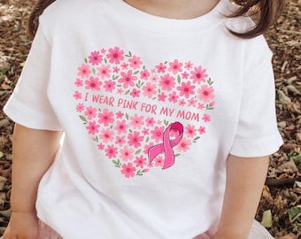 Personalized I Wear Pink kids Shirt, Custom Name Pink Ribbon Tee, Breast Cancer Support Gift, I Wear Pink for Mom Grandma Daughter