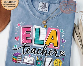 ELA教師シャツ、英語教師Tシャツ、読み書き教師シャツ、ELAインストラクターギフト、新学期ELA Tシャツ