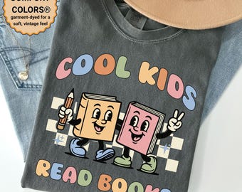 Camiseta Cool Kids Read Books, Camiseta Comfort Colors, Regalo para amantes de la lectura, Camiseta para bibliotecario escolar, Camiseta para profesor de lectura, Camiseta para jardín de infancia