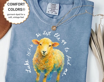 He Left the 99 to Find Me Shirt – Luke 15:4–6 Christian Comfort Colors T-Shirt | Watercolor Sheep Bible Verse Tee | Parable of Lost Sheep