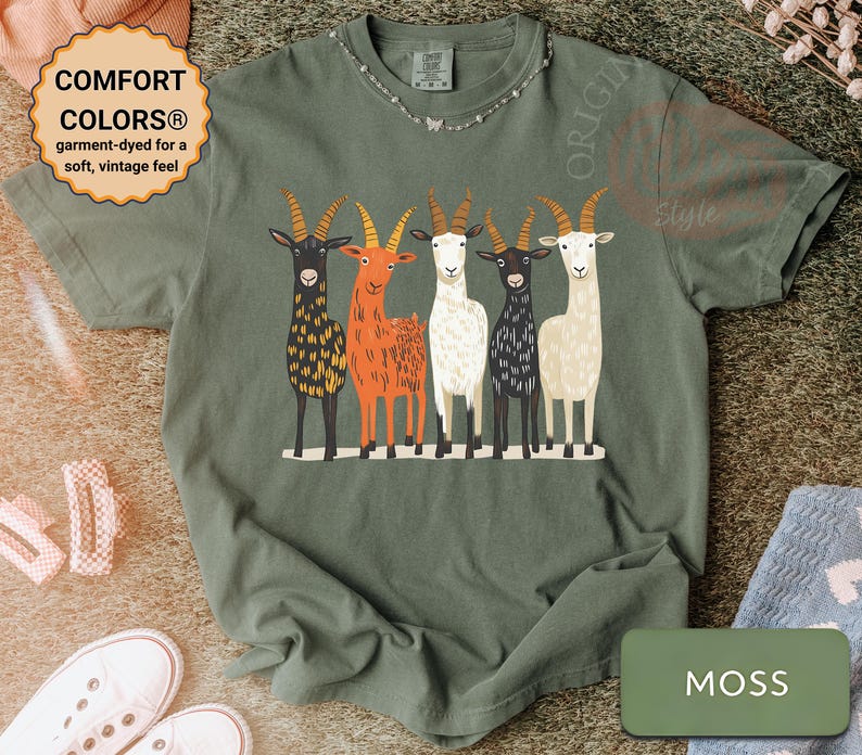 Colorful Goat Shirt for Women, Funny Farm Animal T-Shirt, Comfort Colors Tee, Rustic Country Graphic Shirt, Goat Lover Gift image 3