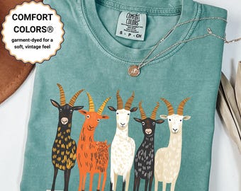 Colorful Goat Shirt for Women, Funny Farm Animal T-Shirt, Comfort Colors Tee, Rustic Country Graphic Shirt, Goat Lover Gift