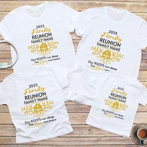 Personalized 2025 Family Reunion Shirt – Our Roots Run Deep Family Name Shirt – Custom Gold Tree Reunion Tee Matching Family Outfit
