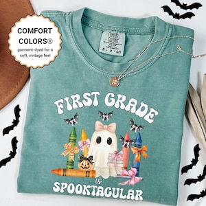 Komfort Farben Halloween Shirt, Halloween Lehrer Shirt, süßes Geist und Buntstift T-Shirt, Komfort Farben Herbst Lehrer Geschenk