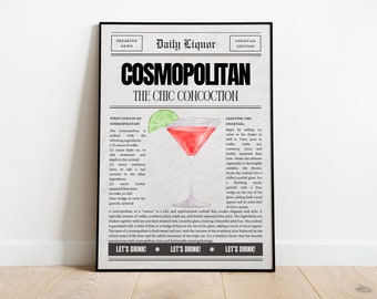 Cartel de cóctel cosmopolita, cartel de cóctel retro vintage