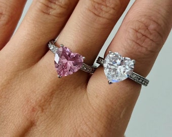 Pink Heart Ring: Sterling Silver Cubic Zirconia Promise Ring