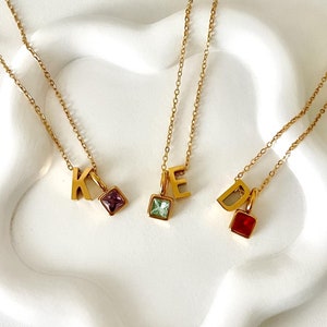 Initial Birthstone Mom Necklace, Custom Initial Necklace with Birthstone, 14K Gold Plated Necklace, Gift for Her, Christmas Gift