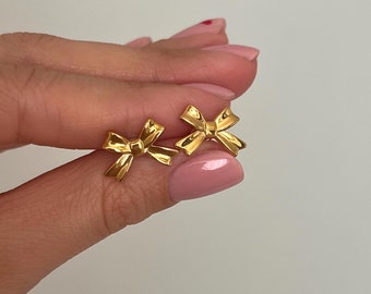Dainty Bow Stud Earrings: 14K Gold-Plated, Hypoallergenic