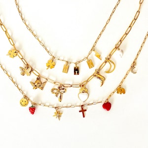 Custom Charm Gold Necklace, Build Your Own Multi Charm Necklace, 18K Gold filled Chain, Perfect Gift For Her