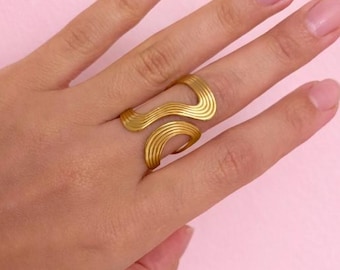 18K Gold Stackable Ring, Adjustable Minimalist Statement Ring For Women , Modern Jewelry Tarnish Free
