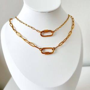 Carabiner Paperclip Chain Link, Carabiner Charm Golder Pendant Necklace, Gold Necklace, Chunky Chain Statement Necklace, Trendy Jewelry