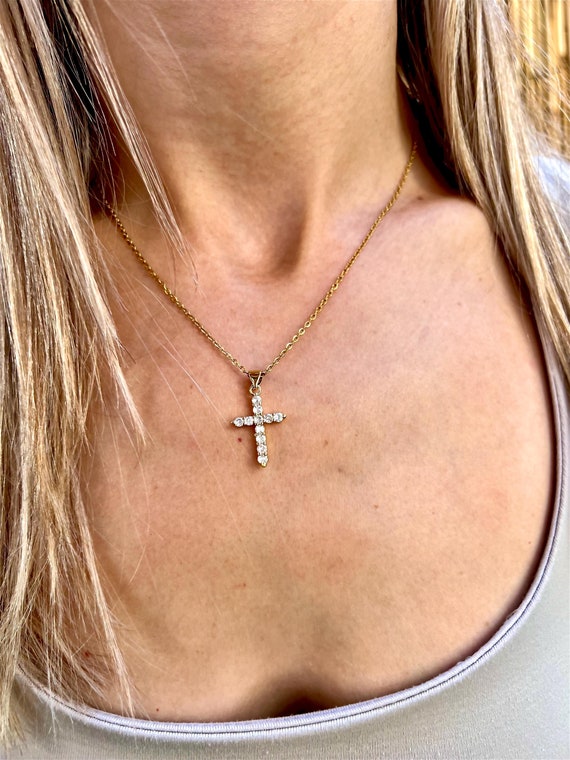 Collana Lunga Donna Con Ciondolo Croce Vintage - Color Argento 61 Cm - Regolabile - Senza Cristallo