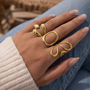 Goldring 3er Set, 18K vergoldet verstellbar Statement Ringe, stapelbare Ringe für Frauen, mutig Stapeln Ringset, Geschenk für sie Bild 3